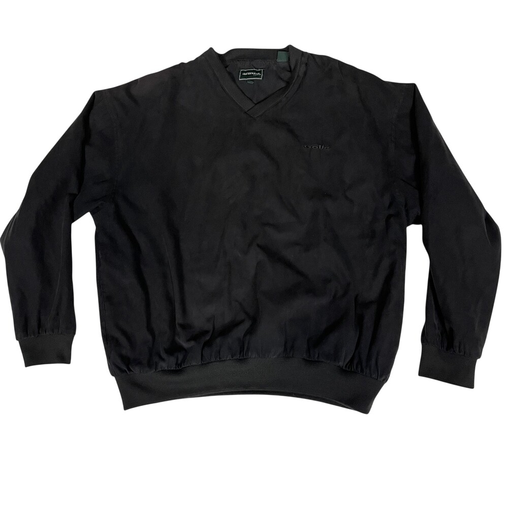 Bolle Golf Windshirt Pullover Mens Large Black V-Neck Nylon Lined Pockets